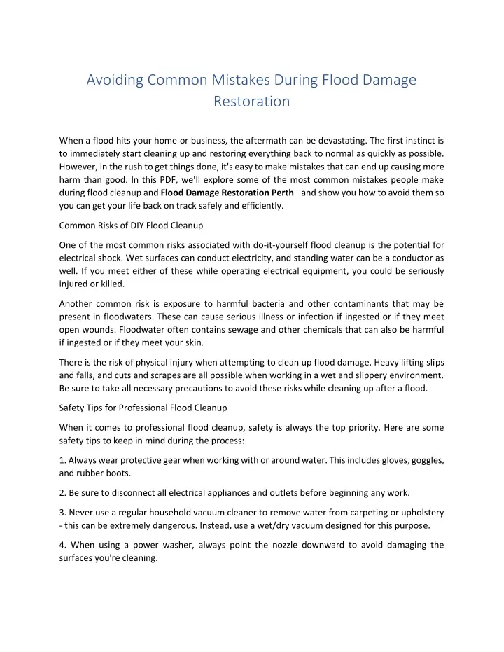 avoiding common mistakes during flood damage