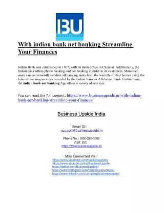 With indian bank net banking Streamline Your Finances