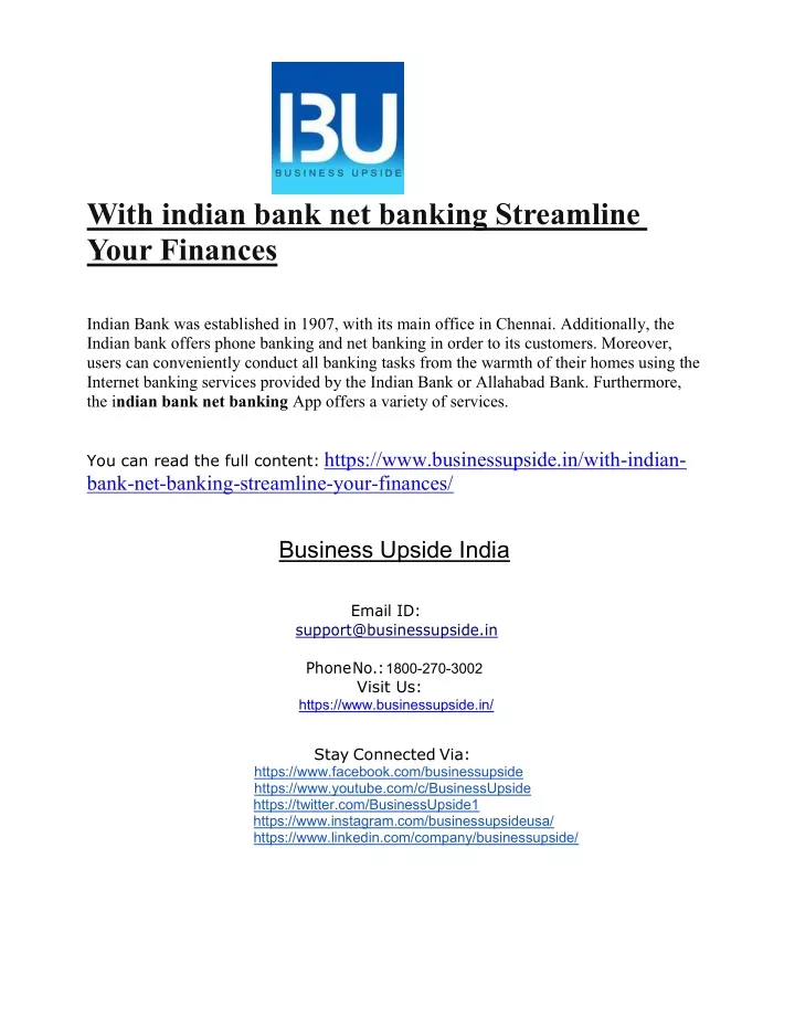 with indian bank net banking streamline your