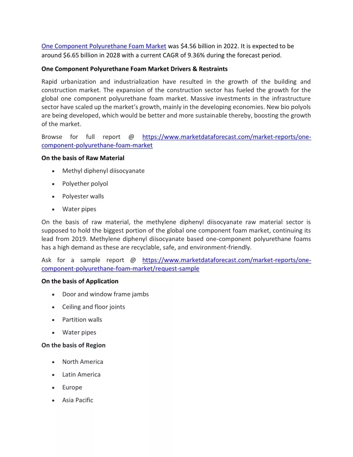 one component polyurethane foam market