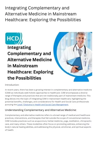 Integrating Complementary and Alternative Medicine in Mainstream Healthcare Exploring the Possibilities