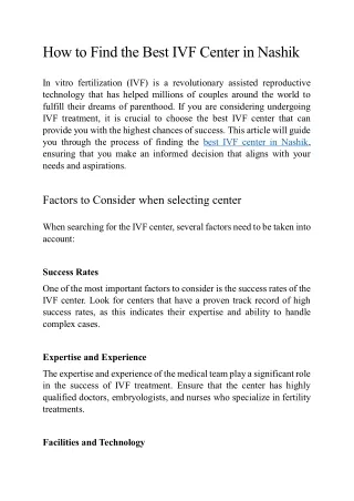 how to find the best ivf center in nashik