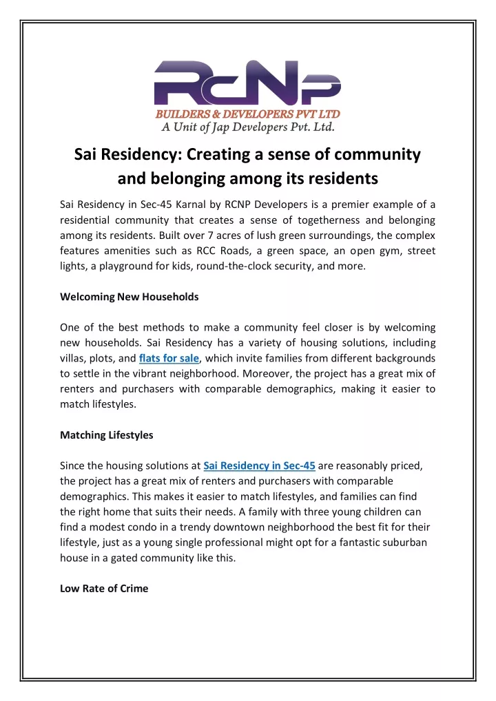 sai residency creating a sense of community