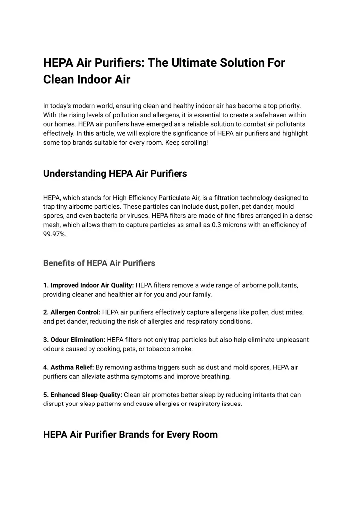 hepa air purifiers the ultimate solution