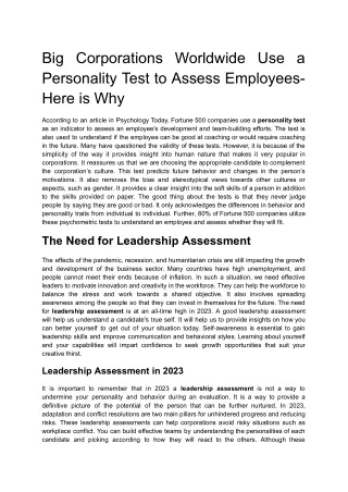 Big Corporations Worldwide Use a Personality Test to Assess Employees- Here is Why