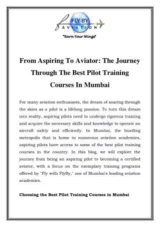 Best Pilot Training Courses In Mumbai  Call-7710087776