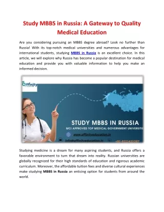 Study MBBS in Russia: A Gateway to Quality Medical Education