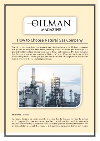 How to Choose Natural Gas Company