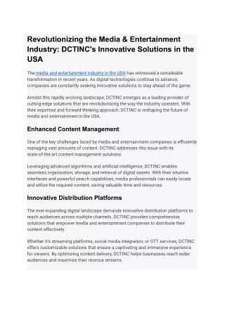 Revolutionizing the Media & Entertainment Industry_ DCTINC's Innovative Solutions in the USA