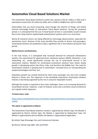 automotive cloud based solutions market