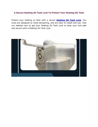 A Secure Heating Oil Tank Lock To Protect Your Heating Oil Tank