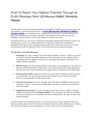 Push To Reach Your Highest Potential Through an Erotic Massage Near USS Missouri