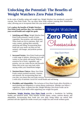 Unlocking the Potential: The Benefits of Weight Watchers Zero Point Foods