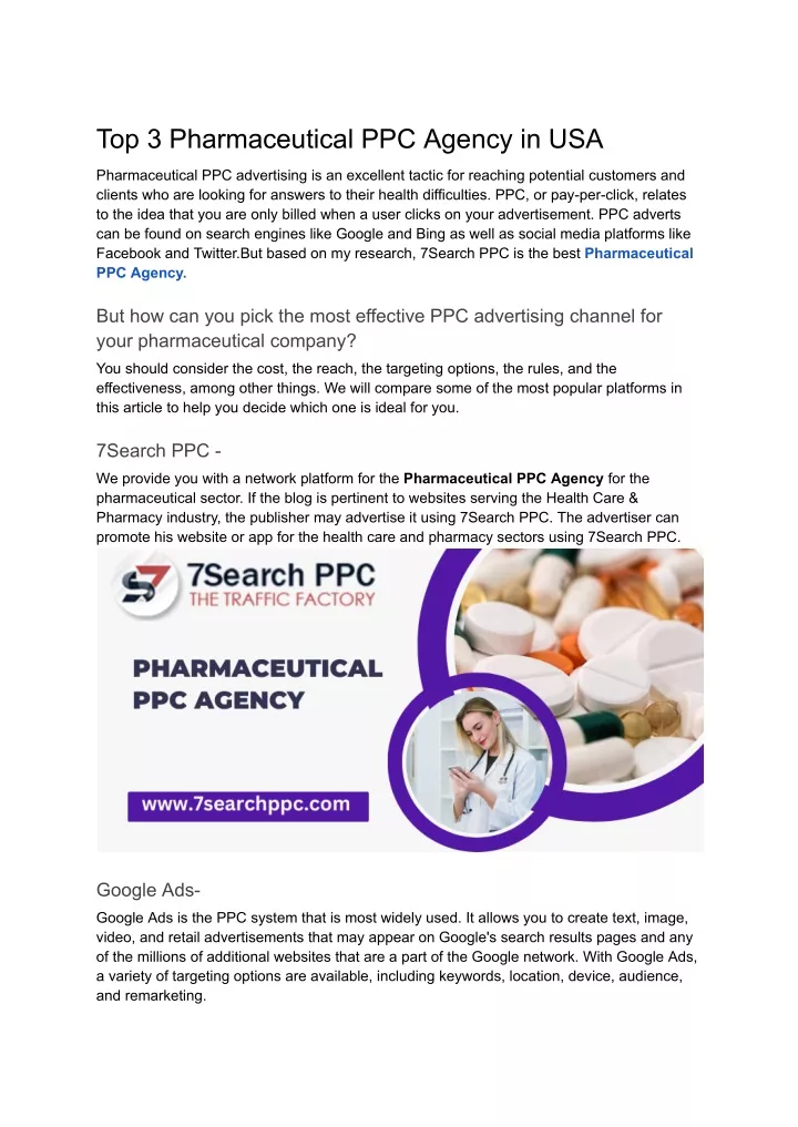 top 3 pharmaceutical ppc agency in usa