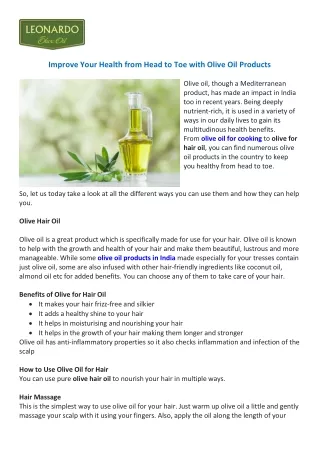 Improve Your Health from Head to Toe with Olive Oil Products