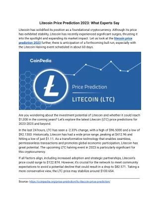 Litecoin Price Prediction 2023: What Experts Say