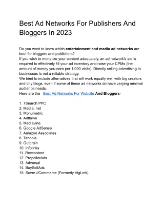 best ad networks for publishers and bloggers