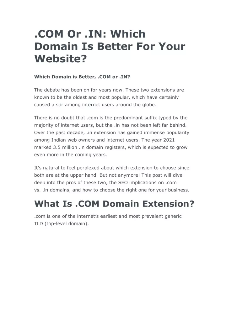 com or in which domain is better for your website
