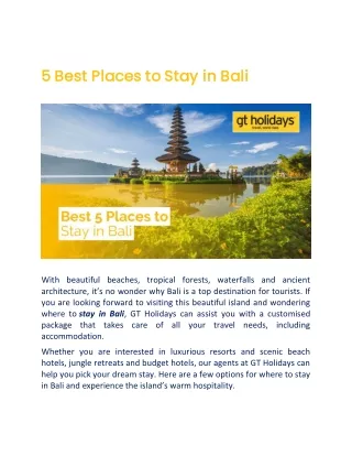 Where to Stay in Bali as a Tourist?