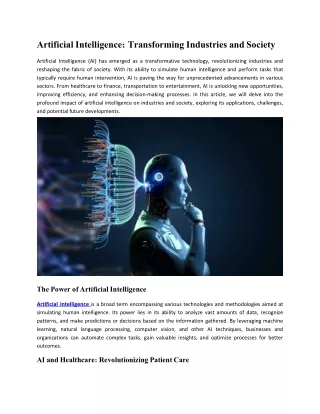Artificial Intelligence: Transforming Industries and Society