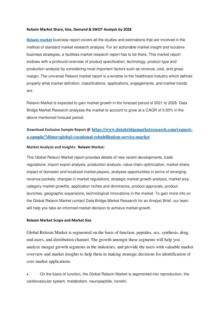 relaxin market share size demand swot analysis