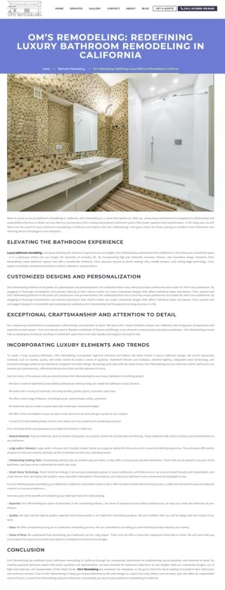 Om’s Remodeling: Redefining Luxury Bathroom Remodeling in California