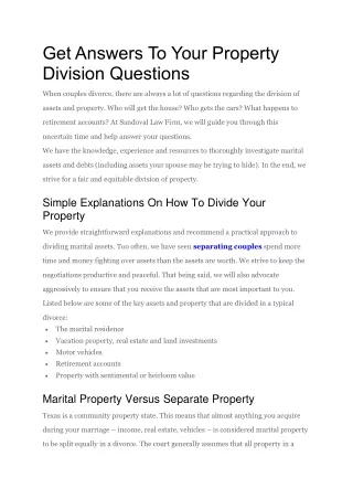 Get Answers To Your Property Division Questions