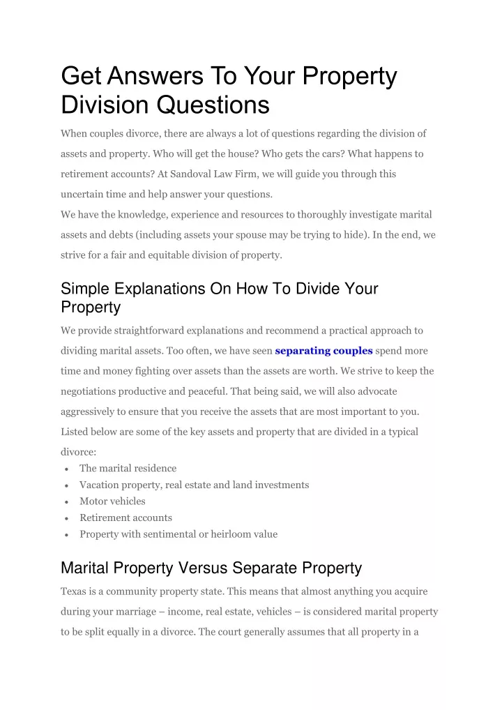 get answers to your property division questions