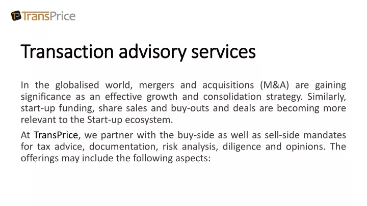 t transaction advisory services ransaction