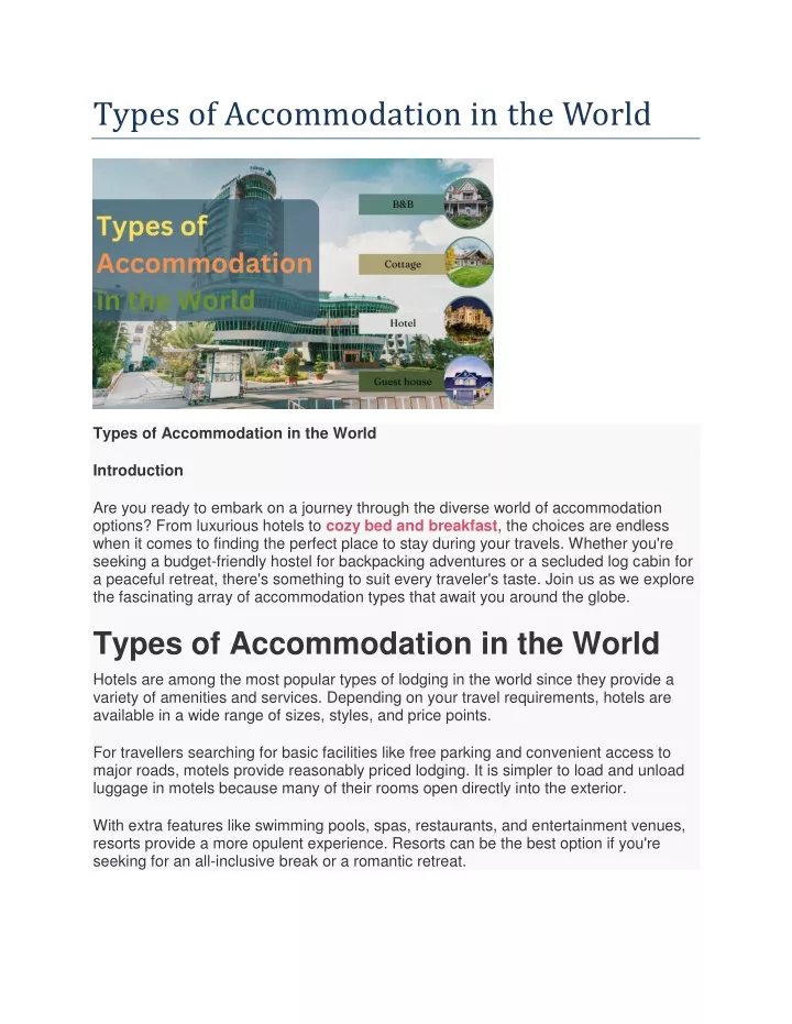 types of accommodation in the world