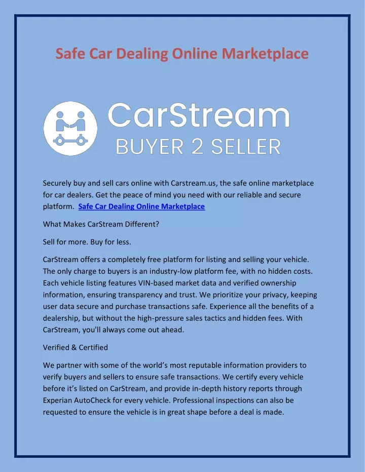 safe car dealing online marketplace