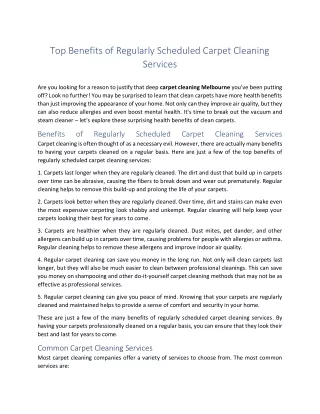 Top Benefits of Regularly Scheduled Carpet Cleaning Services