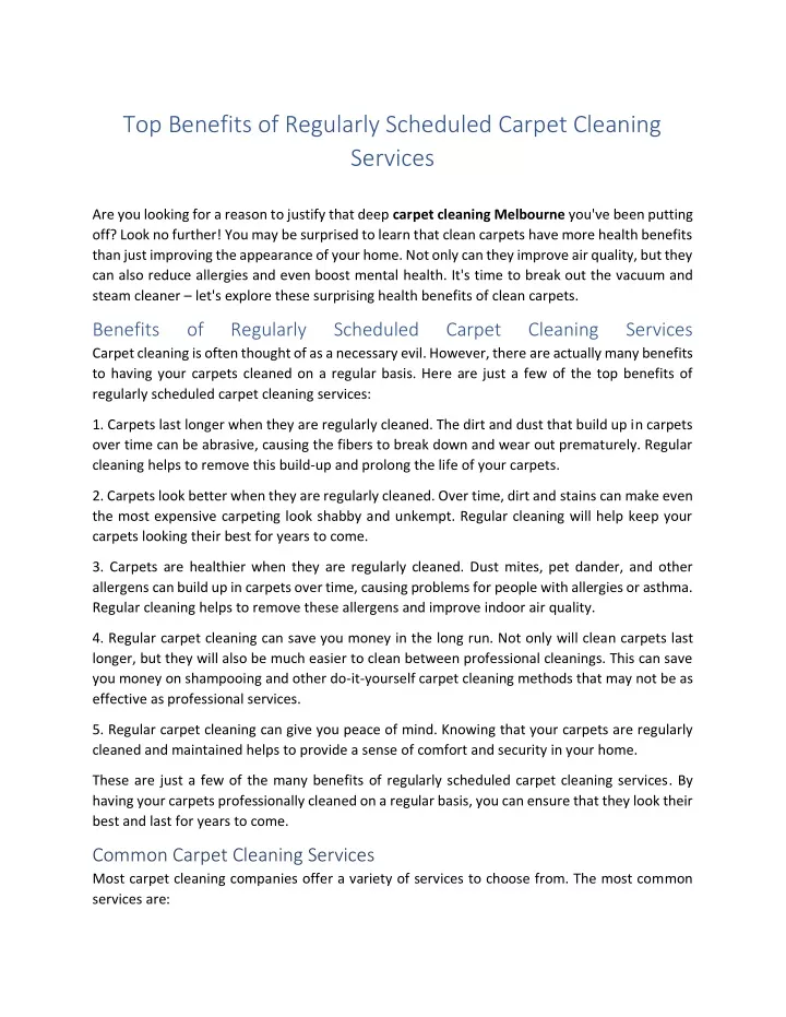 top benefits of regularly scheduled carpet