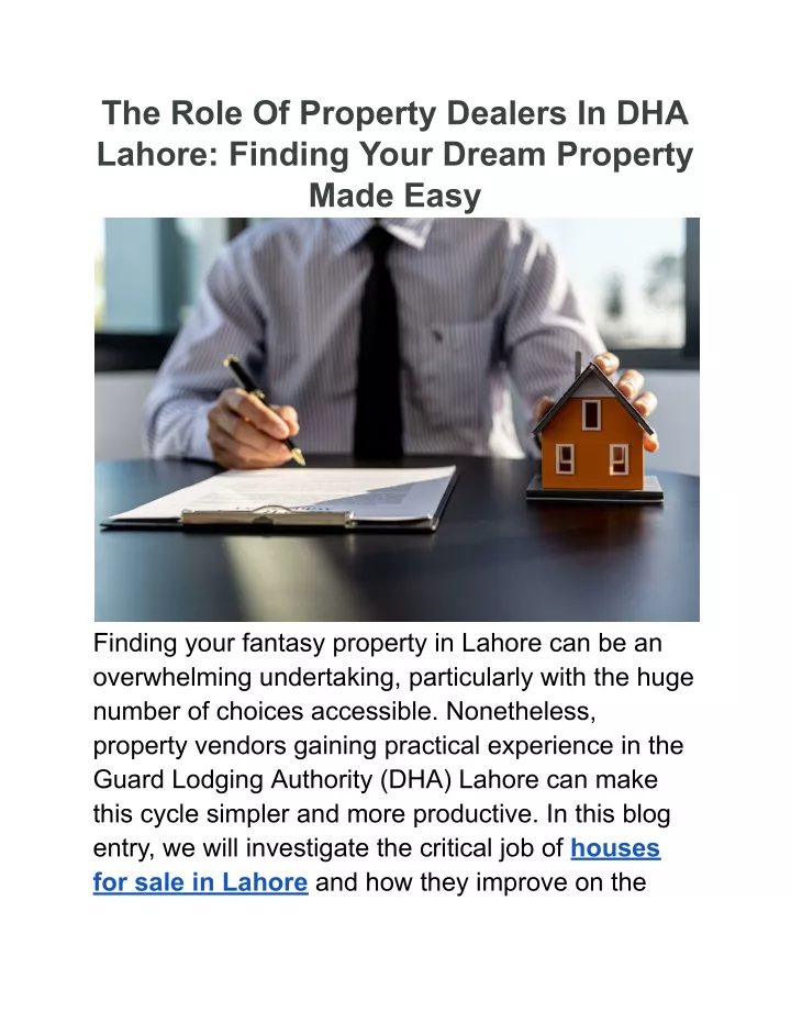 the role of property dealers in dha lahore