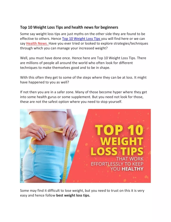 PPT - Top 10 Weight Loss Tips and health news for beginners PowerPoint  Presentation - ID:12218039