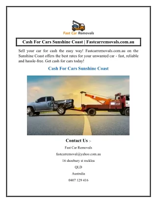 Cash For Cars Sunshine Coast  Fastcarremovals.com.au