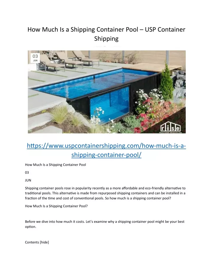 how much is a shipping container pool