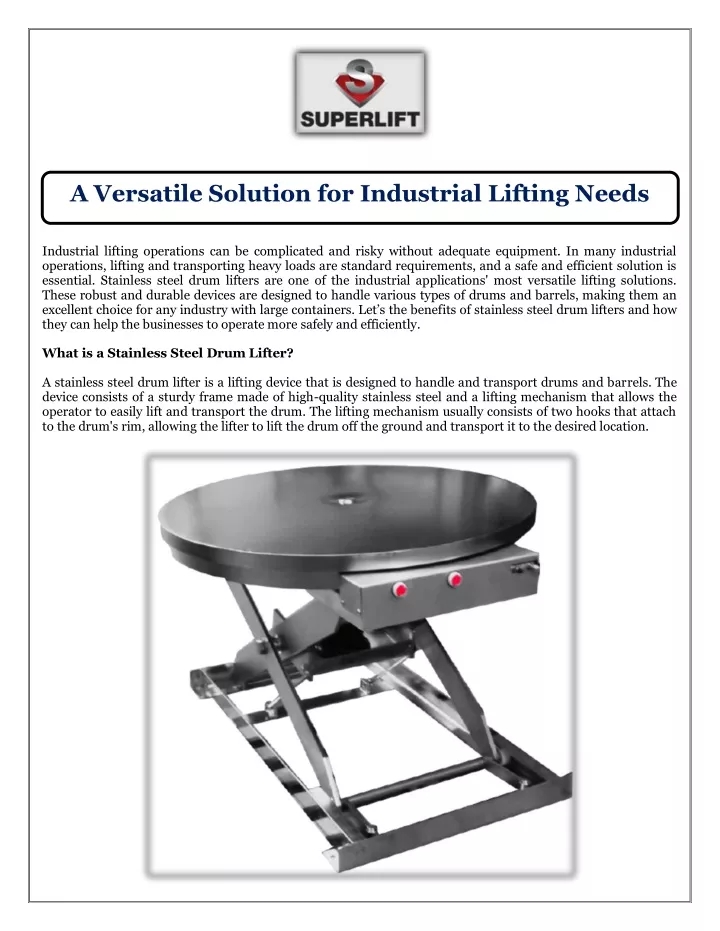 a versatile solution for industrial lifting needs