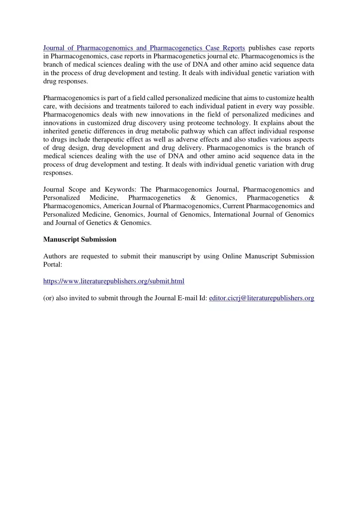 journal of pharmacogenomics and pharmacogenetics