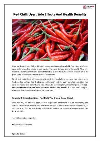 Red Chilli Uses, Side Effects and Health Benefits