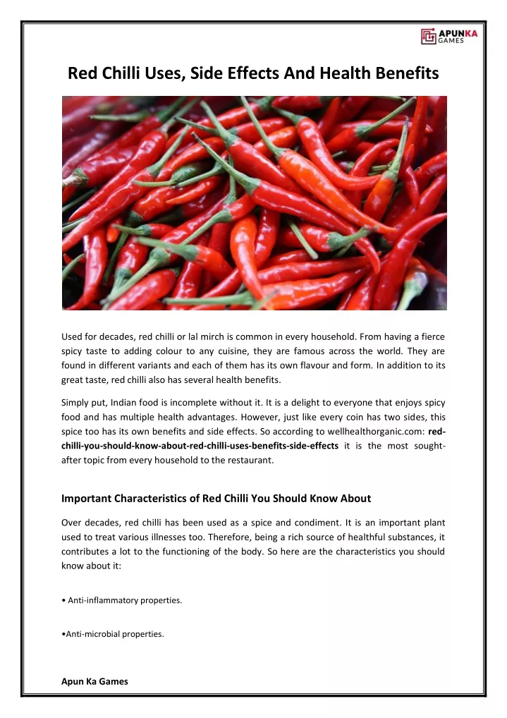 red chilli uses side effects and health benefits