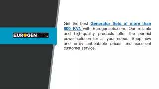 Generator Sets Of More Than 800 Kva Eurogensets