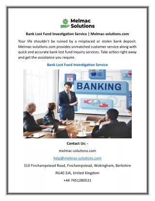 bank lost fund investigation service melmac