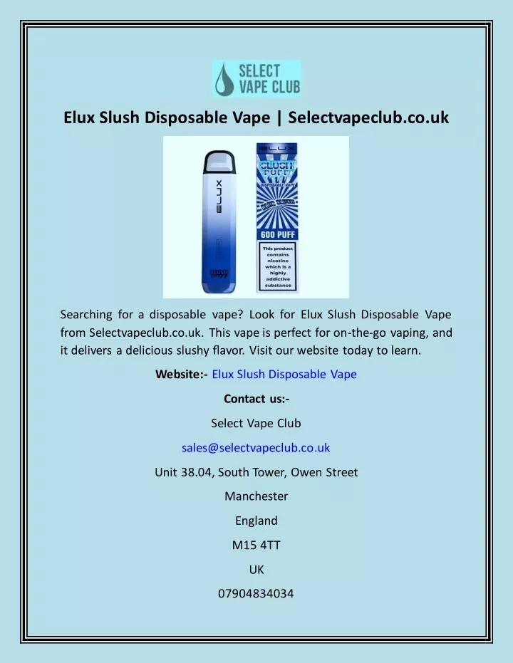elux slush disposable vape selectvapeclub co uk