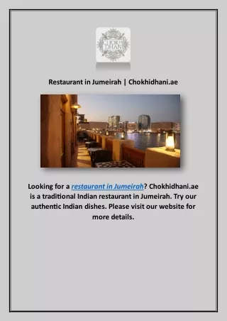 Restaurant in Jumeirah | Chokhidhani.ae