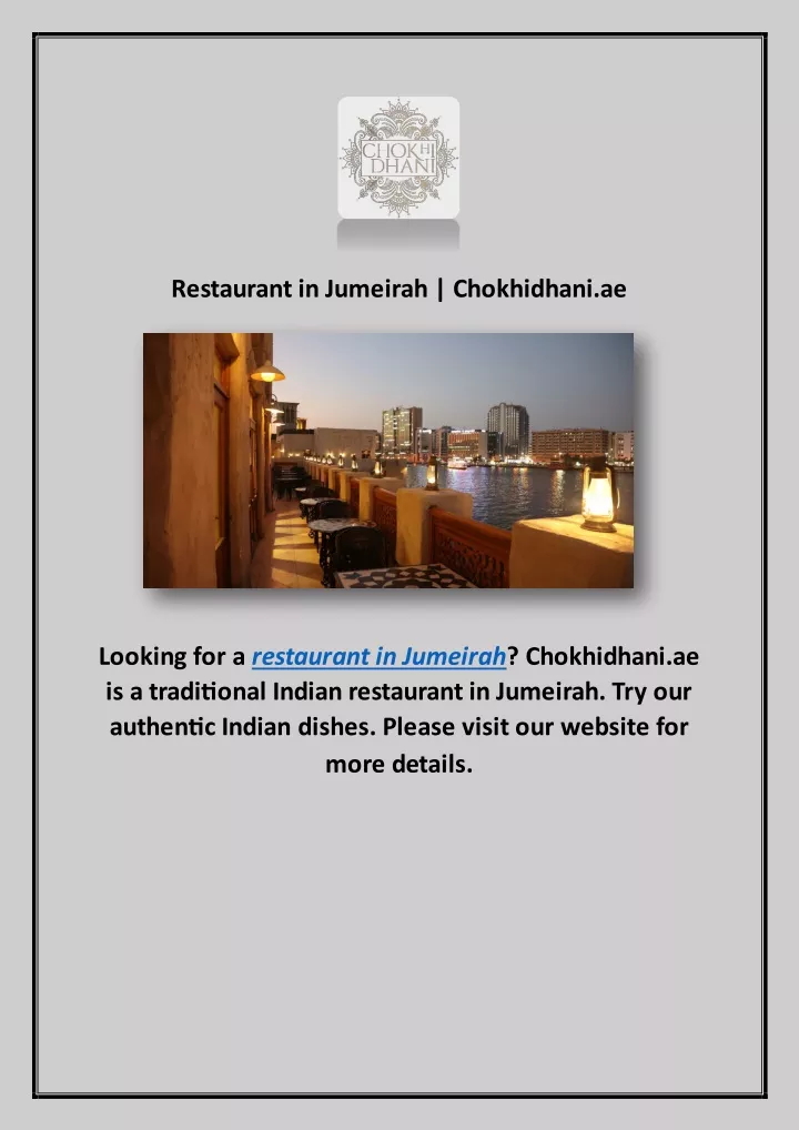 restaurant in jumeirah chokhidhani ae