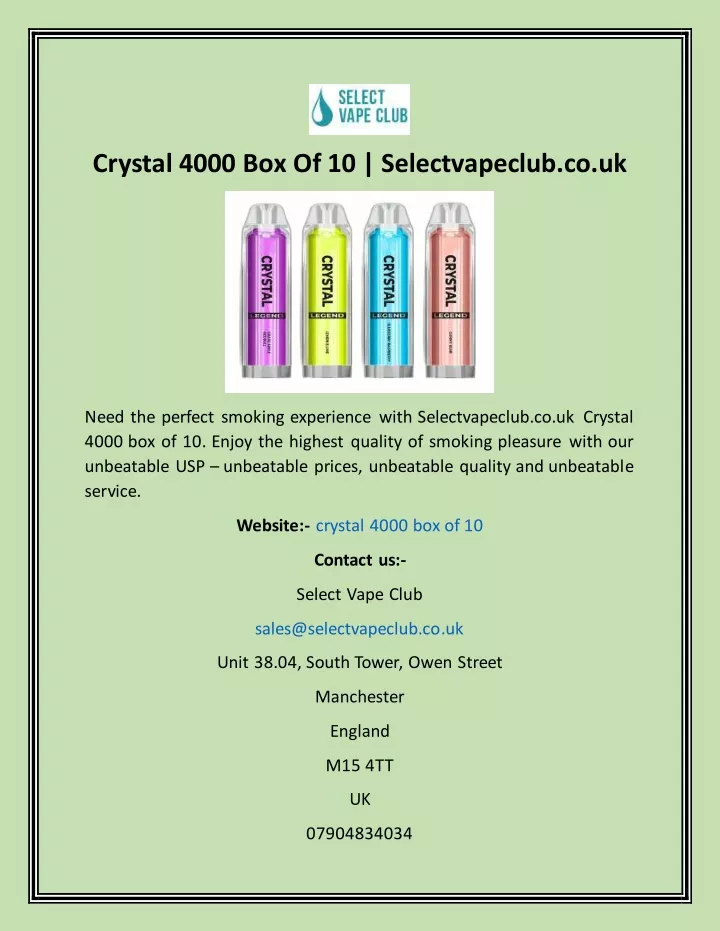crystal 4000 box of 10 selectvapeclub co uk