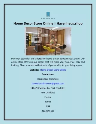 Home Decor Store Online  Havenhaus.shop