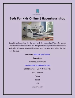 Beds For Kids Online  Havenhaus.shop