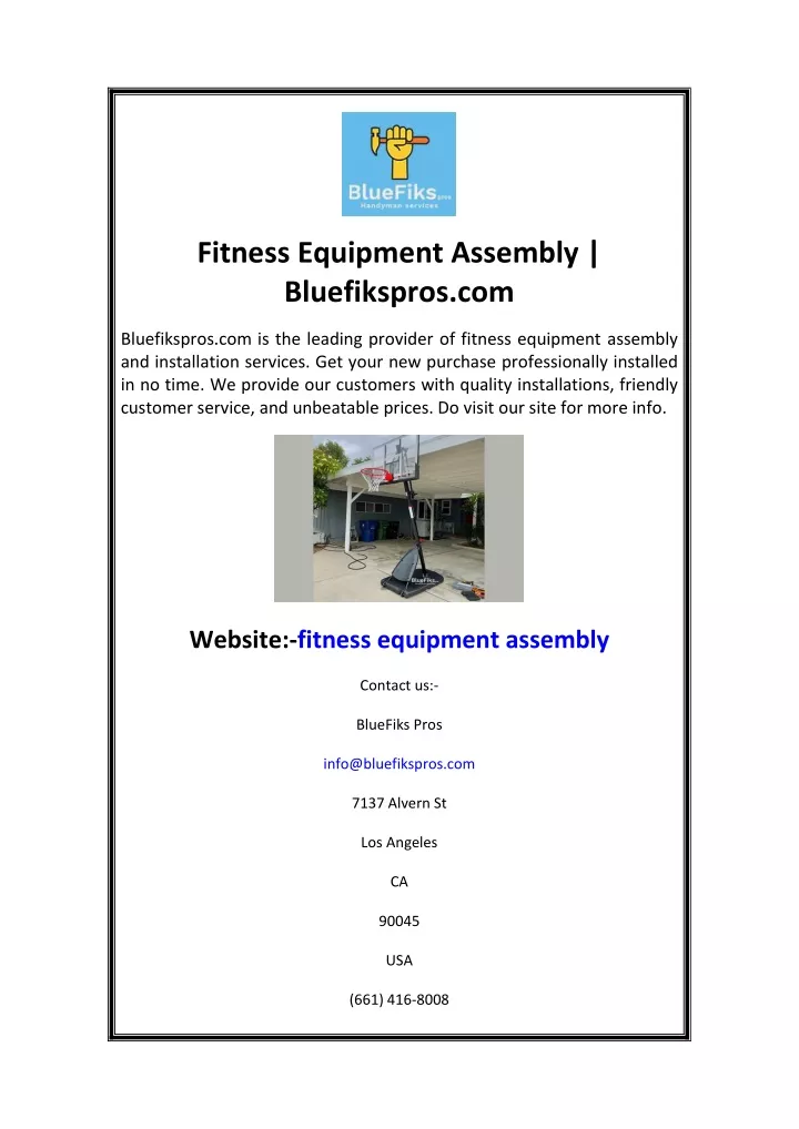 fitness equipment assembly bluefikspros com